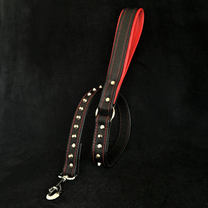 Black soft leather studded leash