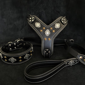 "AZTEC" BIG dog SET - Harness - collar - lead. Black - ThoseDogParents