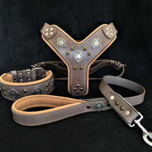 "AZTEC" BIG dog SET - Harness - collar - lead. Grey - ThoseDogParents