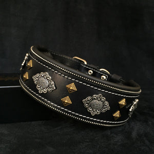 "Aztec" black dog collar - ThoseDogParents