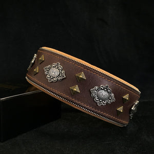 "Aztec" brown dog collar - ThoseDogParents