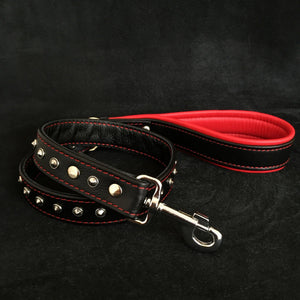 Black soft leather studded leash - ThoseDogParents
