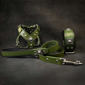 "EROS" Small to Medium dog SET - Harness - collar - lead. Green - ThoseDogParents