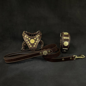 "Maximus Brown&Gold" Small dog SET - Harness - collar - lead - ThoseDogParents