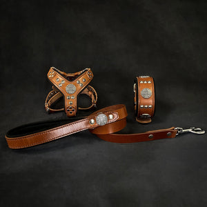 "Maximus Brown&Silver" Small dog SET - Harness - collar - lead - ThoseDogParents