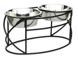 Oval Cross Double Raised Feeder - Medium - White