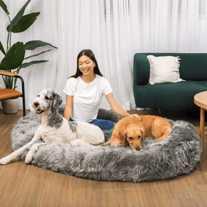 PupCloud™ Human - Size Faux Fur Memory Foam Dog Bed - Charcoal Grey - ThoseDogParents