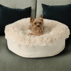 PupPouf™ Luxe Faux Fur Donut Dog Bed - Plush Sheep Ivory - ThoseDogParents