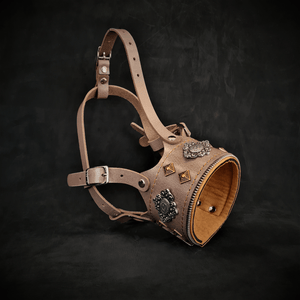 The "Aztec" leather muzzle Grey - ThoseDogParents