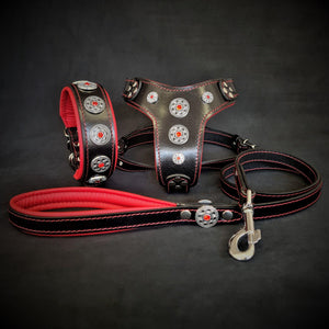 The ''Bijou'' SET - Collar, Harness, Leash. Red - ThoseDogParents