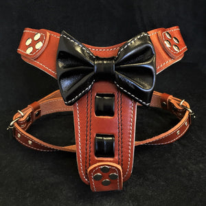 The "Bowtie" leather harness brown Small to Medium Size - ThoseDogParents