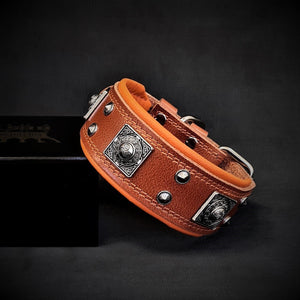 The "Eros" collar 2 inch wide brown & orange - ThoseDogParents