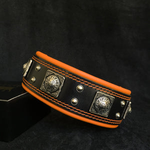 The "Eros" collar 2.5 inch wide black & orange - ThoseDogParents