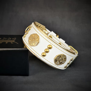 The "Maximus" collar 2 inch wide white & gold - ThoseDogParents