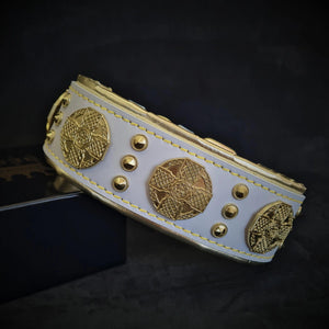 The "Maximus" collar 2.5 inch wide white & gold - ThoseDogParents