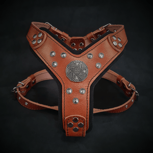 The ''Maximus'' harness brown & silver Small to Medium Size - ThoseDogParents